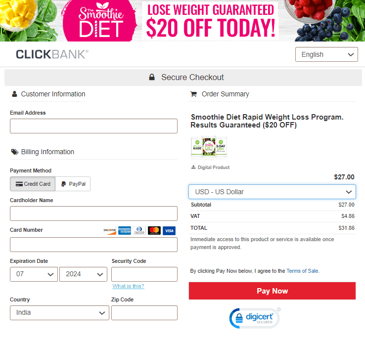 The Smoothie Diet Checkout Page